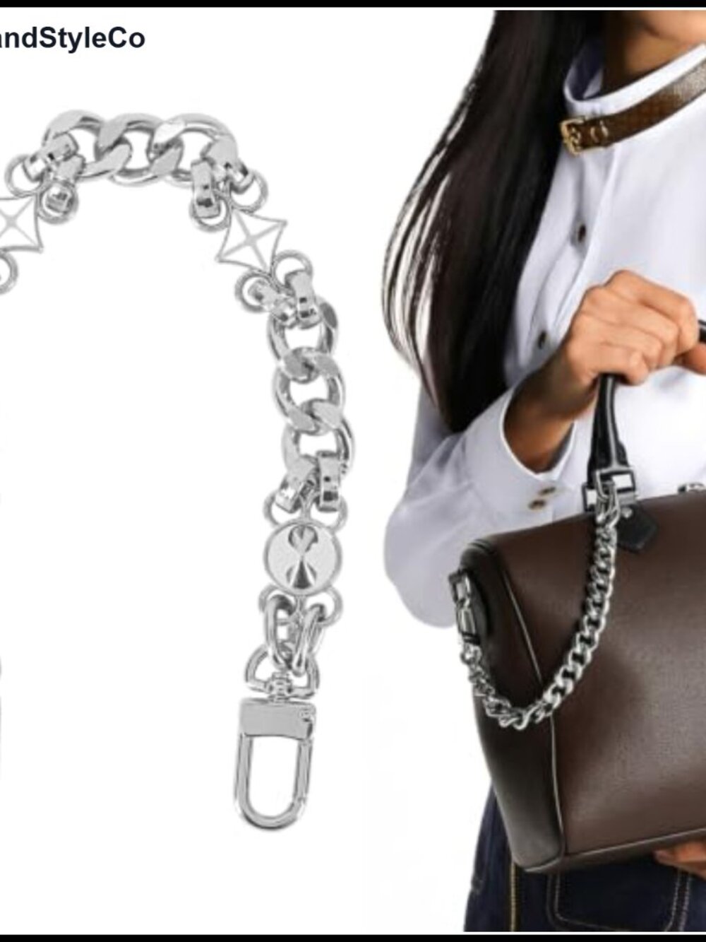 SofVelux 11 Inch Silver Chunky Metal Purse Handle Chain Decorative Top Handle